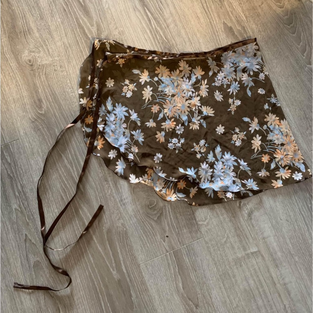 Tie up sheer, Brown floral dance skirt - one size fits many
